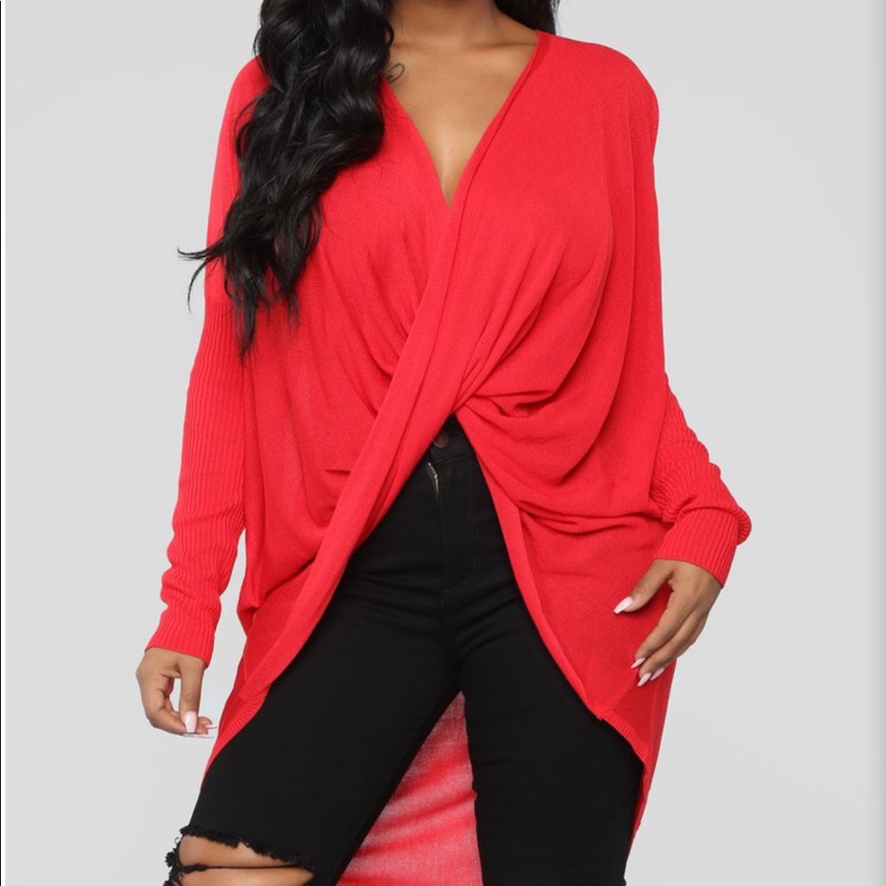 Red beautiful draped blouse